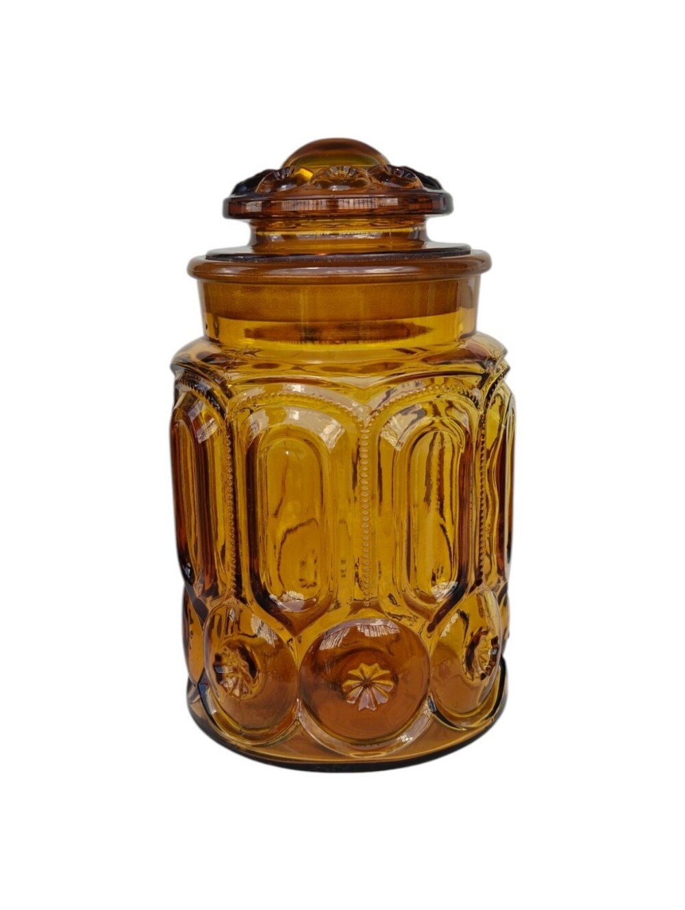 Vintage L.E. Smith Moon & Stars Medium Glass Canister with Lid